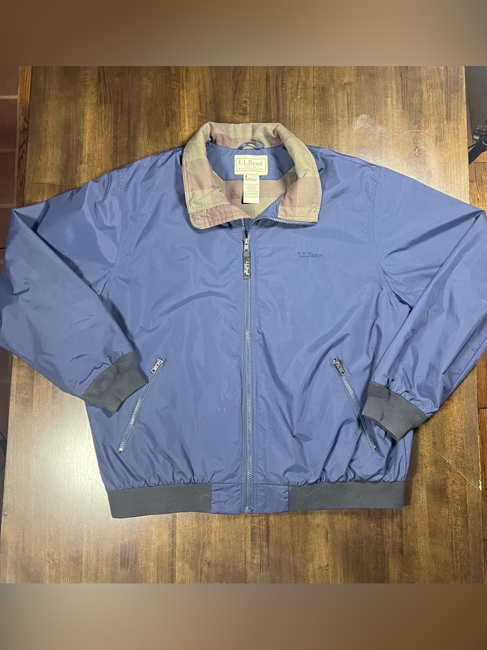 L.L. Bean Plaid Flannel Lined Warm-Up Jacket Blue XL Camouflage